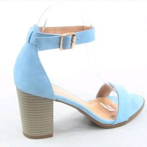 Blue open toe heels